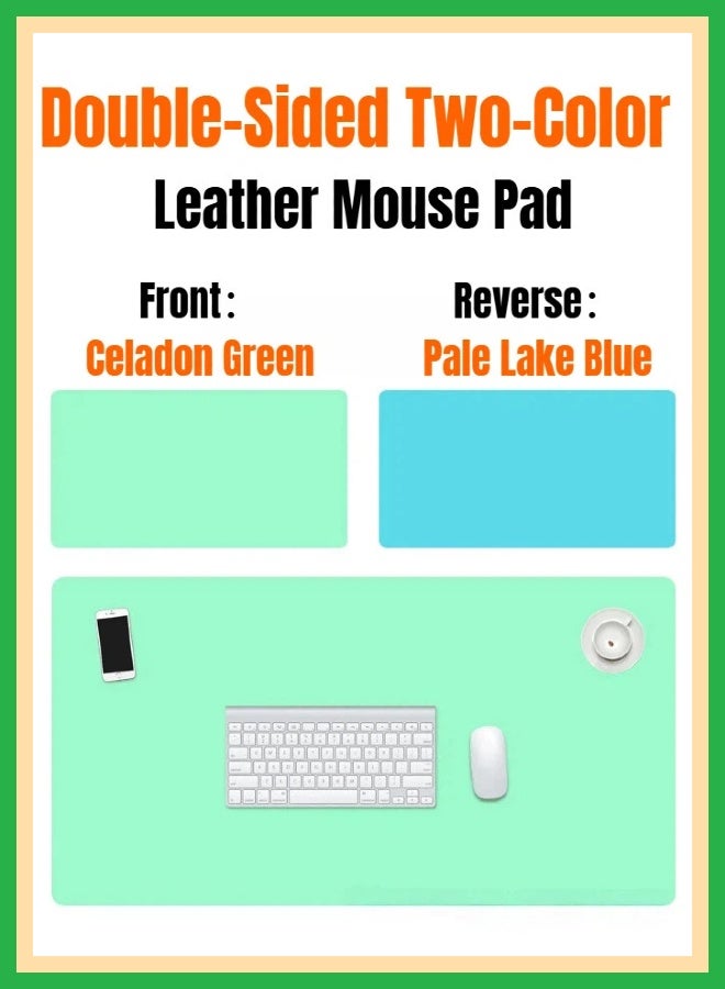 Celadon Green Pale Lake Blue Double-Sided PU Leather Large Gaming Mouse Pad 900×400mm, Reversible Waterproof Desk Keyboard Mat - Image 1